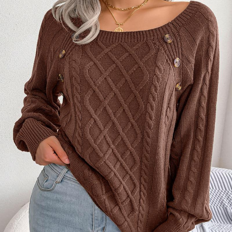 

Женские повседневные квадратные воротники с пуговицами и длинными рукавами, трикотажные пуловеры и свитера для осени-зимы 2025 года L кофейный