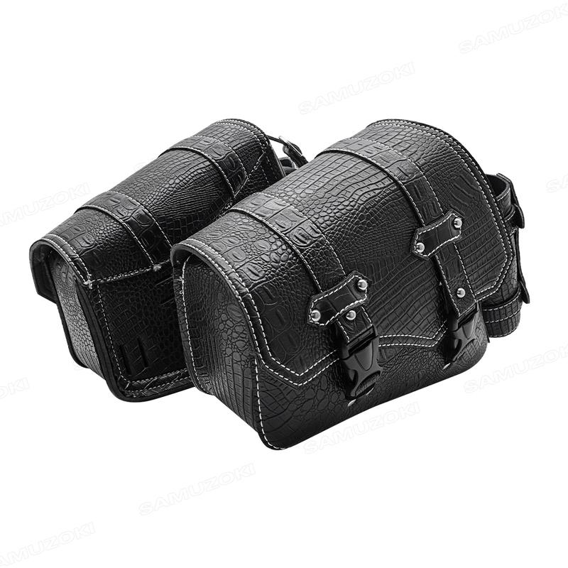 Universelle Motorrad Luxus Schwarz Krokodilmuster Kunststoff Schnalle Aufbewahrungswerkzeug Tasche Satteltasche Gepäcktaschen Linke/Rechte Seite
