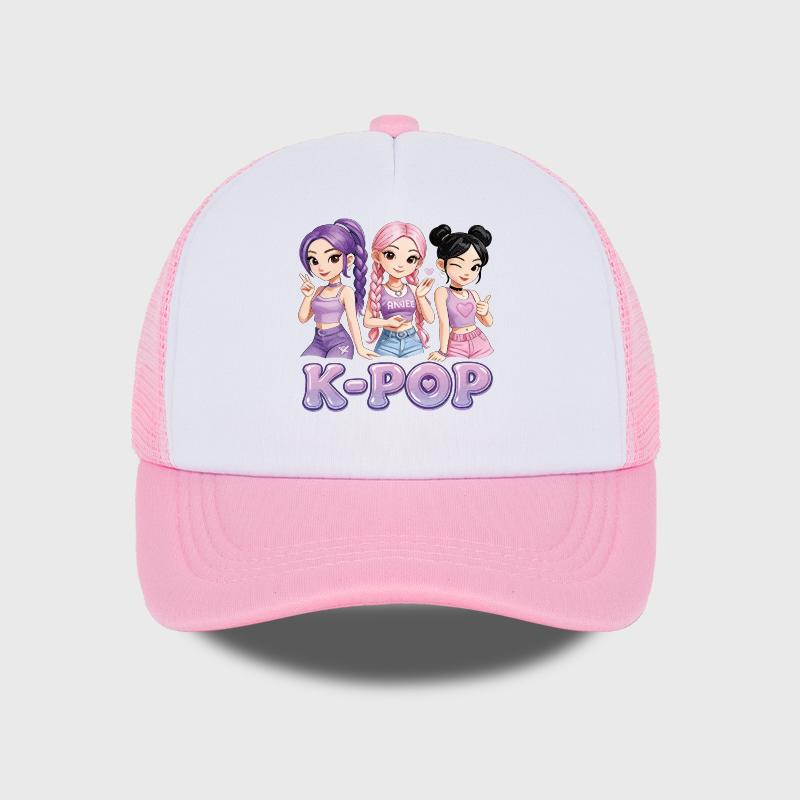 Y2K-Style Baseball Cap with K-Pop Print Design | Summer Mesh Trucker Cap | Festival Gift | Streetwear Sun Hat | Perfect Gift