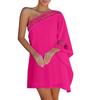 Wish Ladies Solid Color Slash Shoulder Lace Patchwork Dress