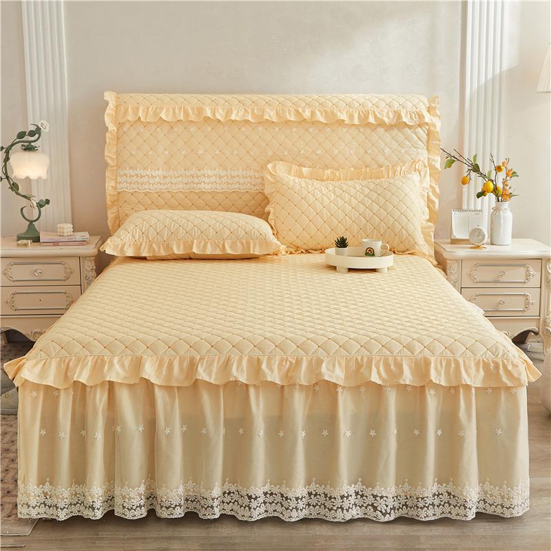 

Юбка-кровать из четырех предметов из чистого хлопка, 100% стеганый хлопок, четырехсезонный пододеяльник в стиле принцессы с цветочным принтом, покрывало 120cmx200cm 2pcs бежевый