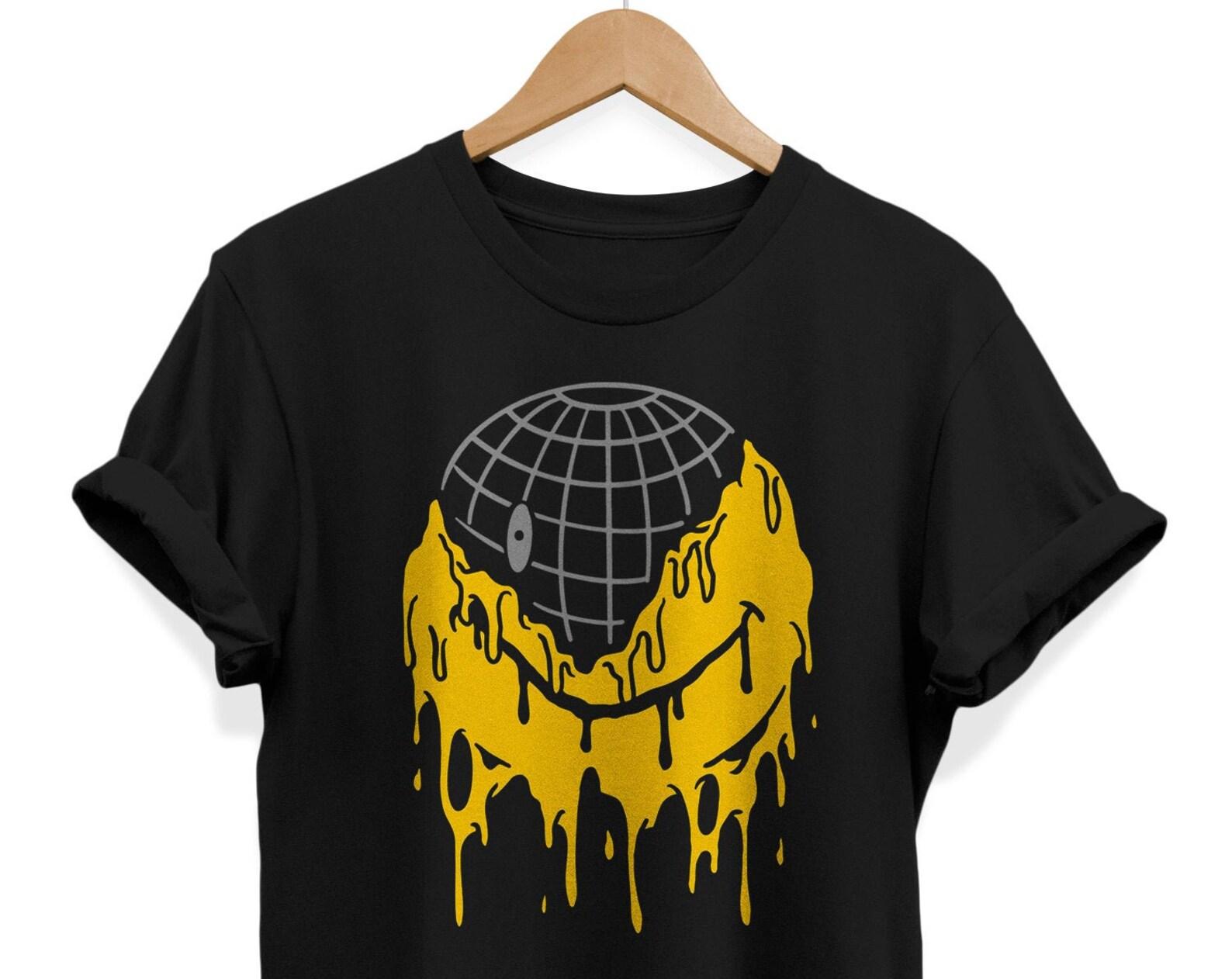 Melted Smiley Face T-Shirt: Y2K Trippy Urban Streetwear 2XL