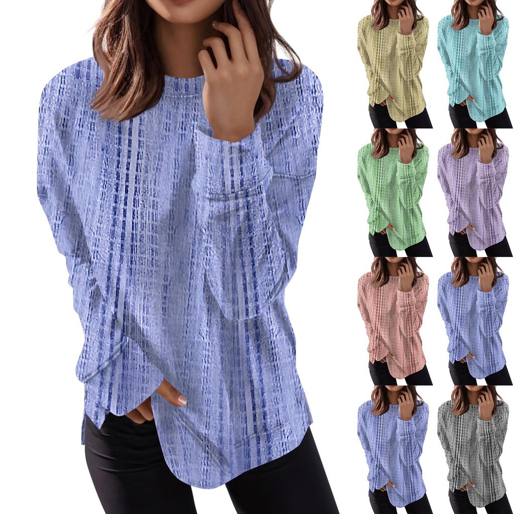 Women's Round Neck Tops Cotton Women's Casual Fashion Print  Long Sleeve O-Neck Pullover Top Blouse