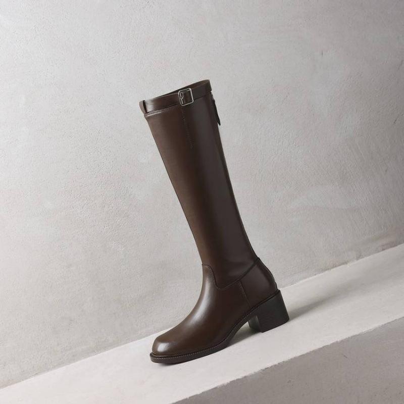 

Осенне-зимние однотонные кожаные женские модные ботинки на высоком каблуке большого размера женские ботинки резиновая подошва квадратный носок молния воловья кожа высокие ботинки 40