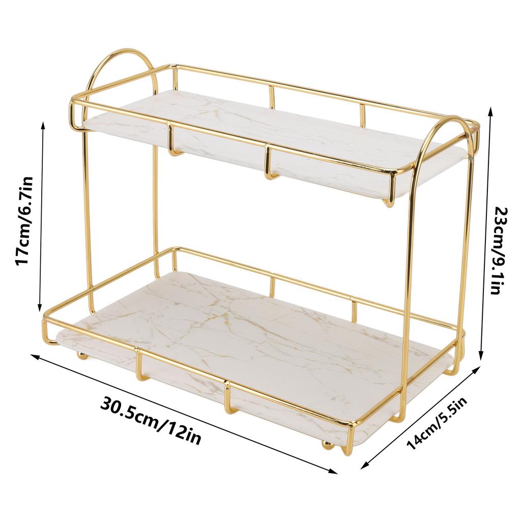 Badezimmer-Aufbewahrungsregal Gold Weiß 2 Etagen Make-up-Regal Humanisierte Struktur Anti-Rutsch-Arbeitsplatte
