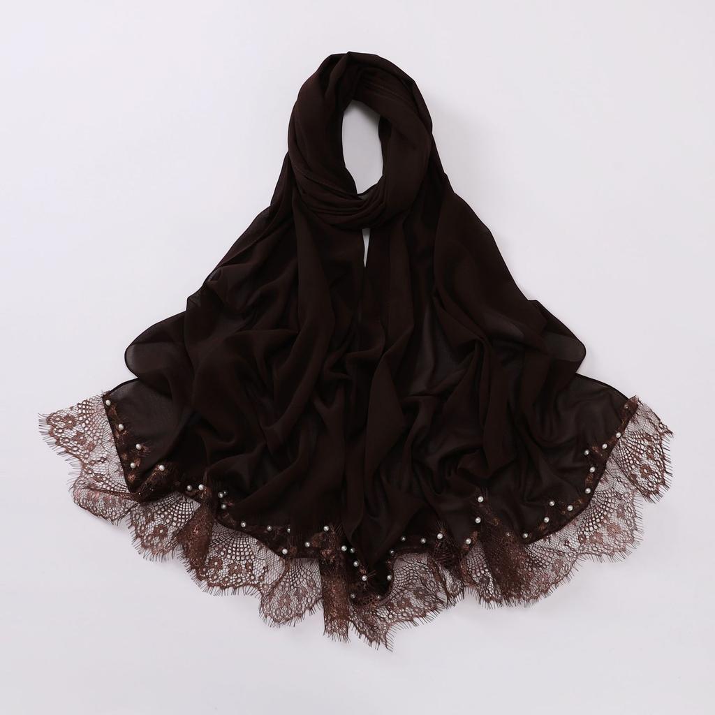 Eyelash Lace Chiffon Scarf With Beads For African Women