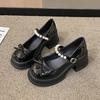 Pearl belt platform Mary Jane shoes autumn 2025 new bow thick heel single shoes women's versatile casual women's shoes