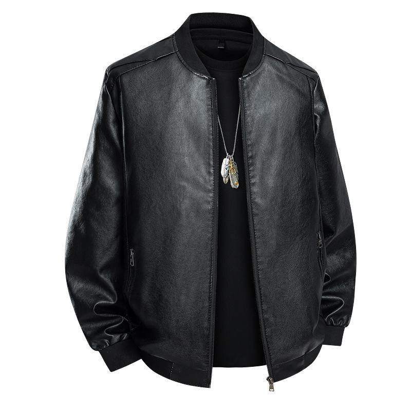 

Мужская кожаная мотоциклетная куртка большого размера - Повседневная верхняя одежда на весну и осень M чёрный