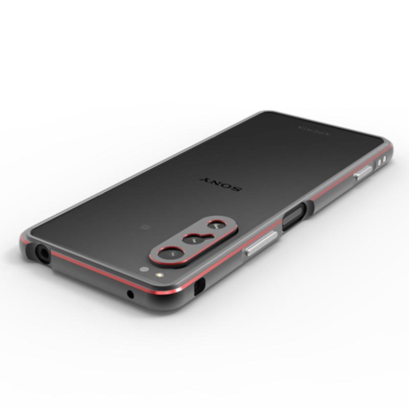 

For Sony Xperia 5 IV 5G Well-protected Phone Case Metal Frame Shock Absorbent Bumper Cover with Camera Lens Protector Black/Red