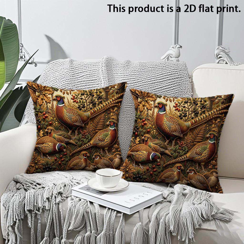 

2pcs Vintage Rustic Pheasant Forest Square Throw Pillow Covers Farmhouse Country Style Cushion Cases for Home Sofa Decor 45x45cm-2pcs