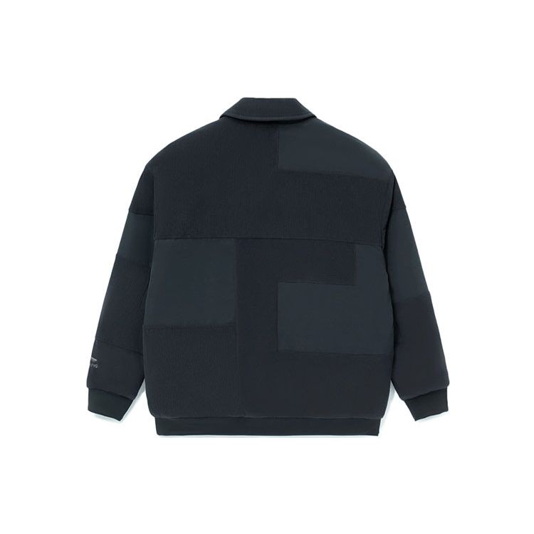 Li Ning Sports Basketball Series Loose Knit Splicing Warm Cotton Jacket Men Jacket Black AJDR403-2