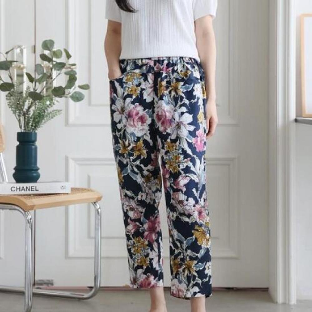 New ArrivalS Open Run Women S Vacation Look Flower Pattern Pocket Banding pantS