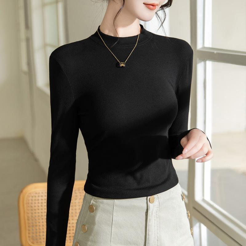 Mädchen 3XL Bottoming Shirt Neues kleines Stehkragen Langarm-T-Shirt Frühlings- und Herbststil Inneres elastisches Oberteil