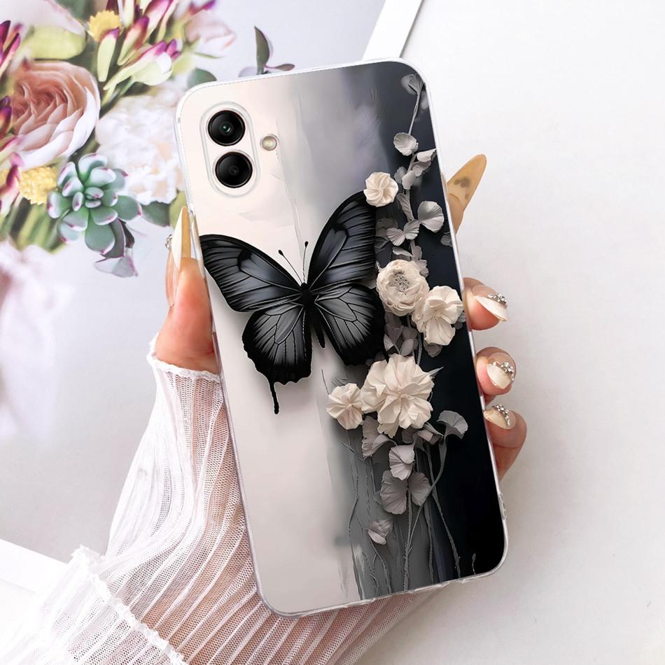 For Samsung Galaxy A04 A04e A042F A405F Cute Flower Butterfly Cat Painted Case For Samsung A04 04e Soft Silicone TPU Phone Cases