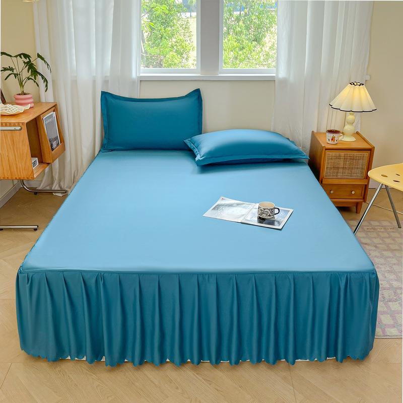 

Wrap Around Dust Elastic Ruffle Bed Skirt Bedding with Elastic Band Solid Color Bed Skirt Soft Cover for Twin Queen King Size 2pcs pillowcases синий