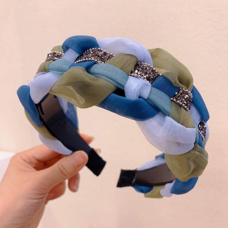 

Новые красочные обручи для волос для женской моды Элегантная женская повязка для волос из органзы в клетку Дизайнерская широкая повязка на голову Головной убор