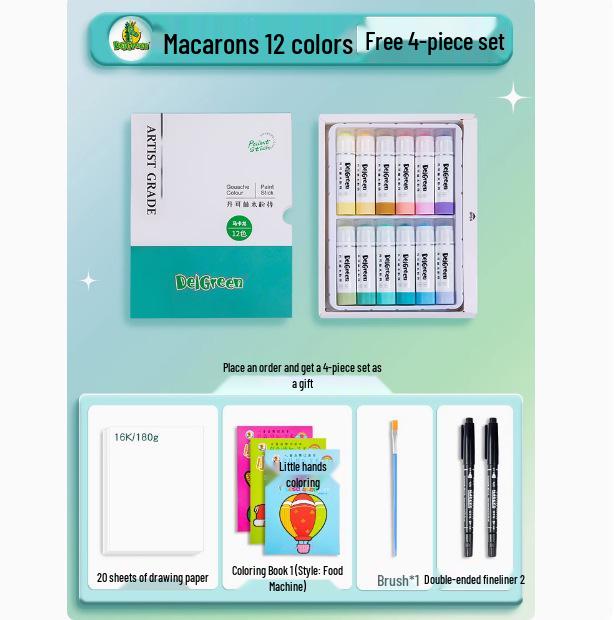 Dankelin Wasserfarb-Buntstift-Set: 12 Farben, Solide, Drehende Stifte für Kinder-Bastelbedarf mit Professionellem Pinsel
