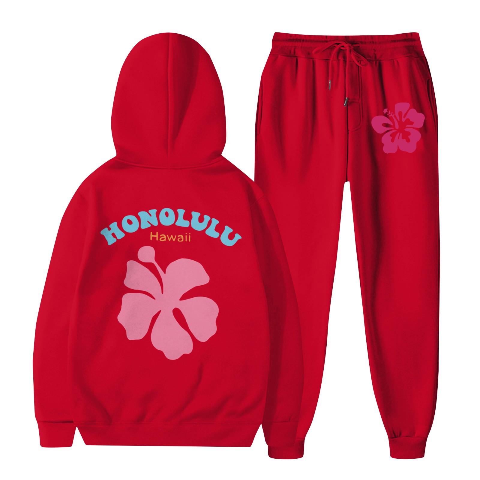 

Женский спортивный спортивный костюм с капюшоном, комплект из двух предметов для бега, пуловер с длинными рукавами, толстовка + спортивные штаны, унисекс XL красный