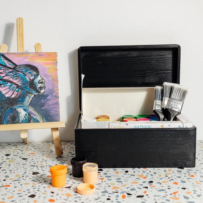 Boite de Rangement en Bois Noir Creative Deco 30x20x14cm BRUT et NON PONCÉ