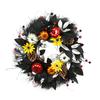 Decoración de Corona de Halloween con Calaveras de Plástico Hojas de Arce Decoración Colgante para Puerta de Fiesta Pared