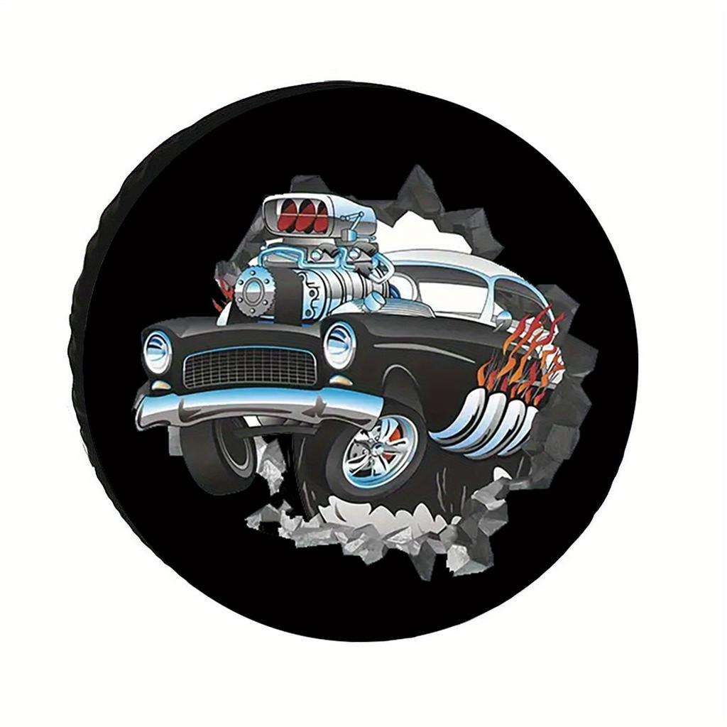 Performance Car Spare Tire Cover - Windproof, Dust-Resistant Wheel Cover, Retro Car Design, Suitable for Jeep Liberty SUV, RV And Travel Trailer Addit
