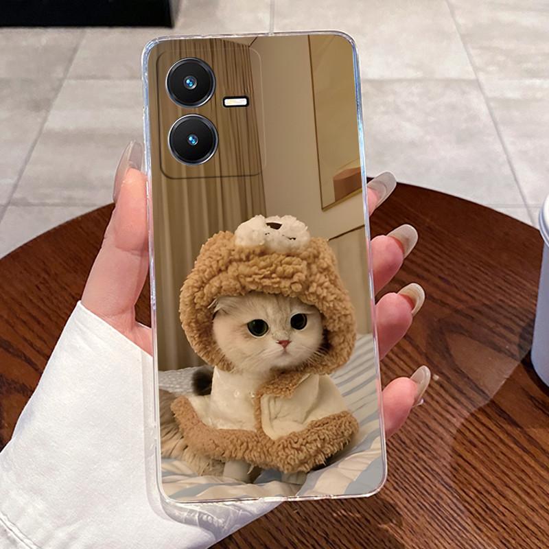 Jelly Casing For Vivo Y22 Y22s Y22t V2206 V2207 Clear Silicone Soft TPU Back Cover VivoY22 Y 22S 4G Cute Cat Heart Phone Case