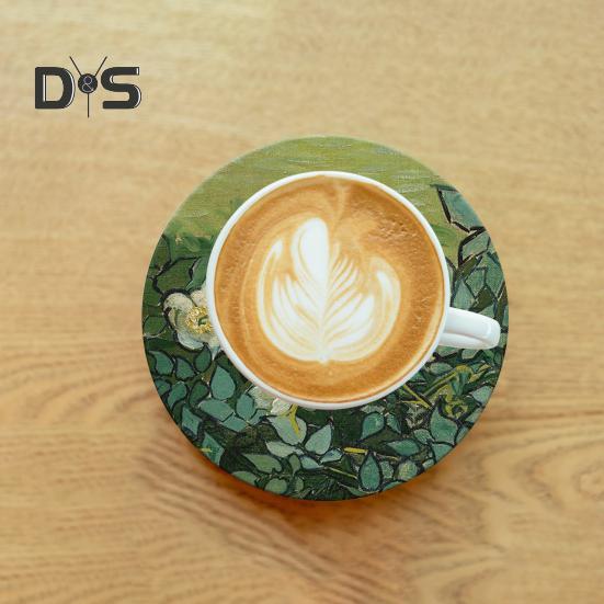 Saugfähige Unterlage für Kieselalgen-Schlammwaschbecken, Tassenuntersetzer, rutschfest, isolierend, rutschfest, wasserabsorbierend, verbrühungshemmend, Tischdekoration, Tasse mit Blumendruck