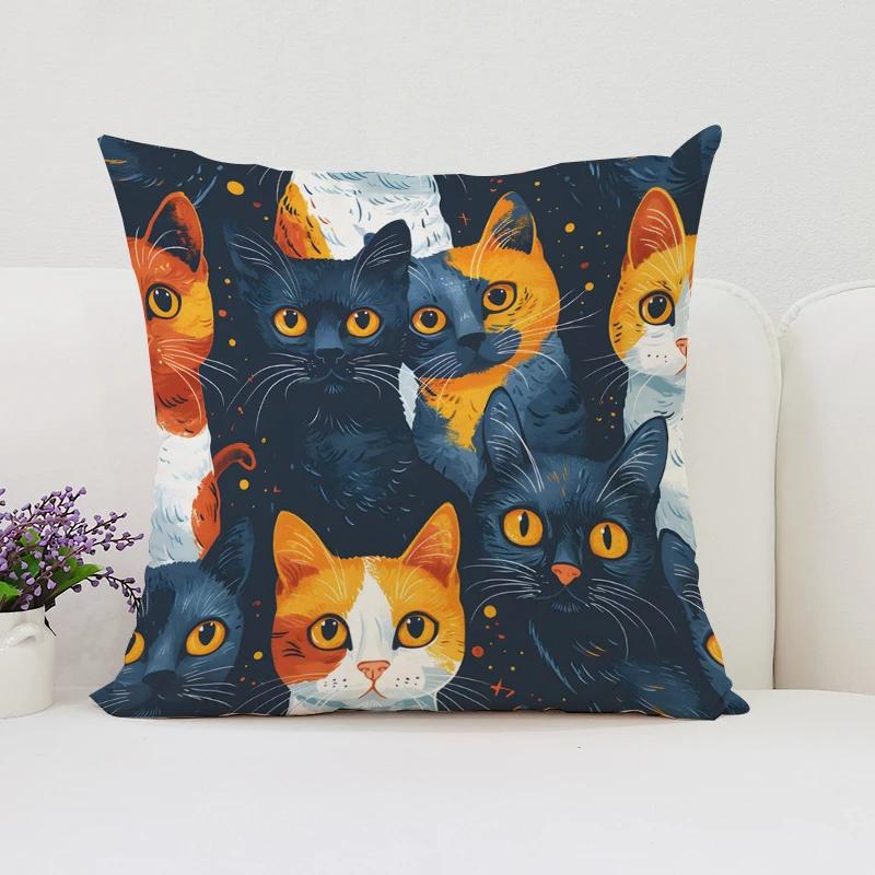 Cute Cartoon Cat Pillowcases for Pillows 45x45 Cushions Cover Aesthetic Room Decoration Cushion Cover 50x50 Home Decor Pillow