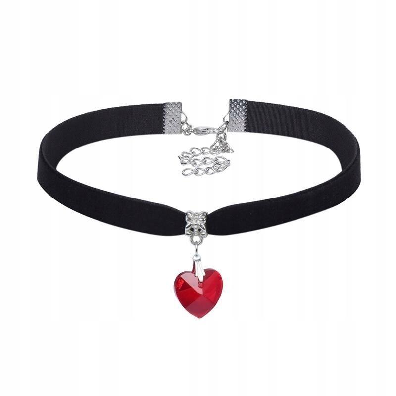 Classic Choker Necklace With Crystal Heart Pendant Gothic Red
