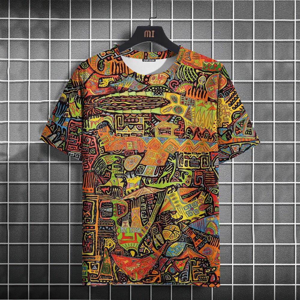 New Summer Men's T-Shirt 3D Ethnic Style Print Short Sleeve Casual Fashion T-Shirt for Men O Neck Tops Oversized Men's Clothing