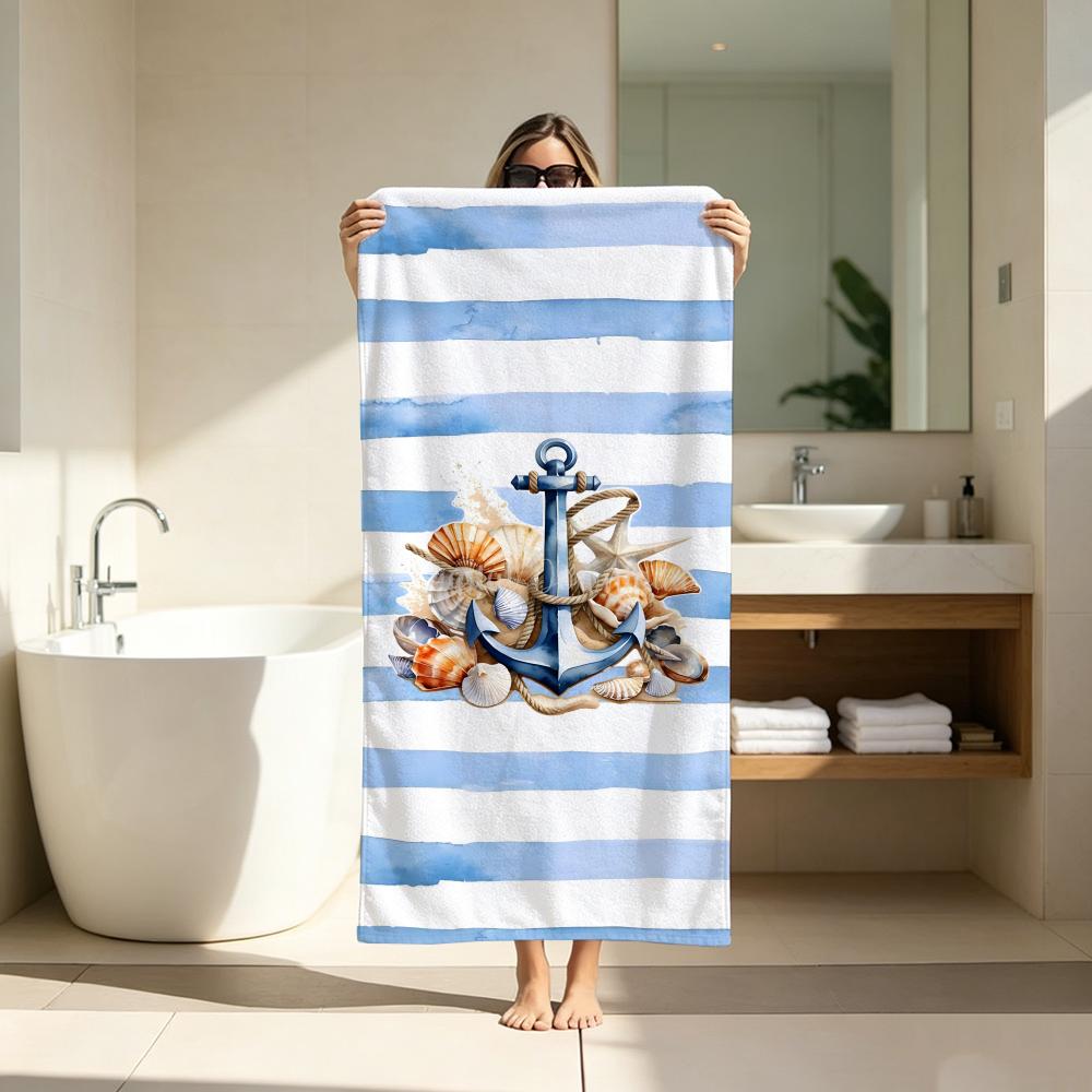 Art illustration S-striped anchor Towel ultra-fine fiber quick drying absorbent bath towel, outdoor swimming sports towel 50X100cm