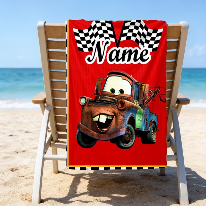 1pc Cars3 Beach Towel with Custom Name, Beach/Swimming/Bath/Picnic/Camping Towel, Suitable for Seaside Beaches