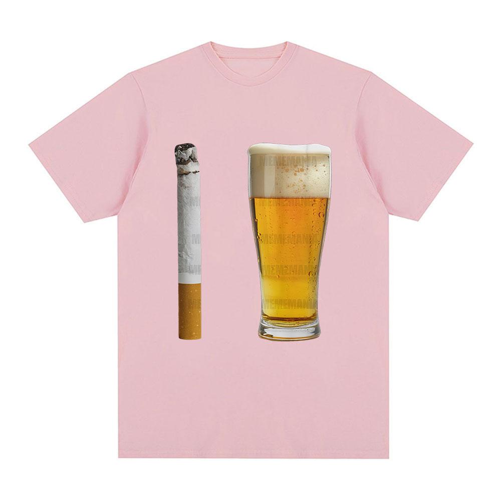 Beer and Cigarette Funny Tshirt Alcohol Beer Offensive Party Stupid Meme Tshirts Unisex Women Fashion Cotton Short Sleeve T Shirt
