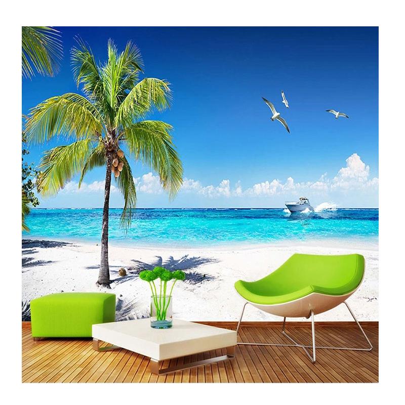 Wallpaper 3D Seaside Landscape Coconut Tree Beach Wall Mural Living Room Theme Hotel Fresco