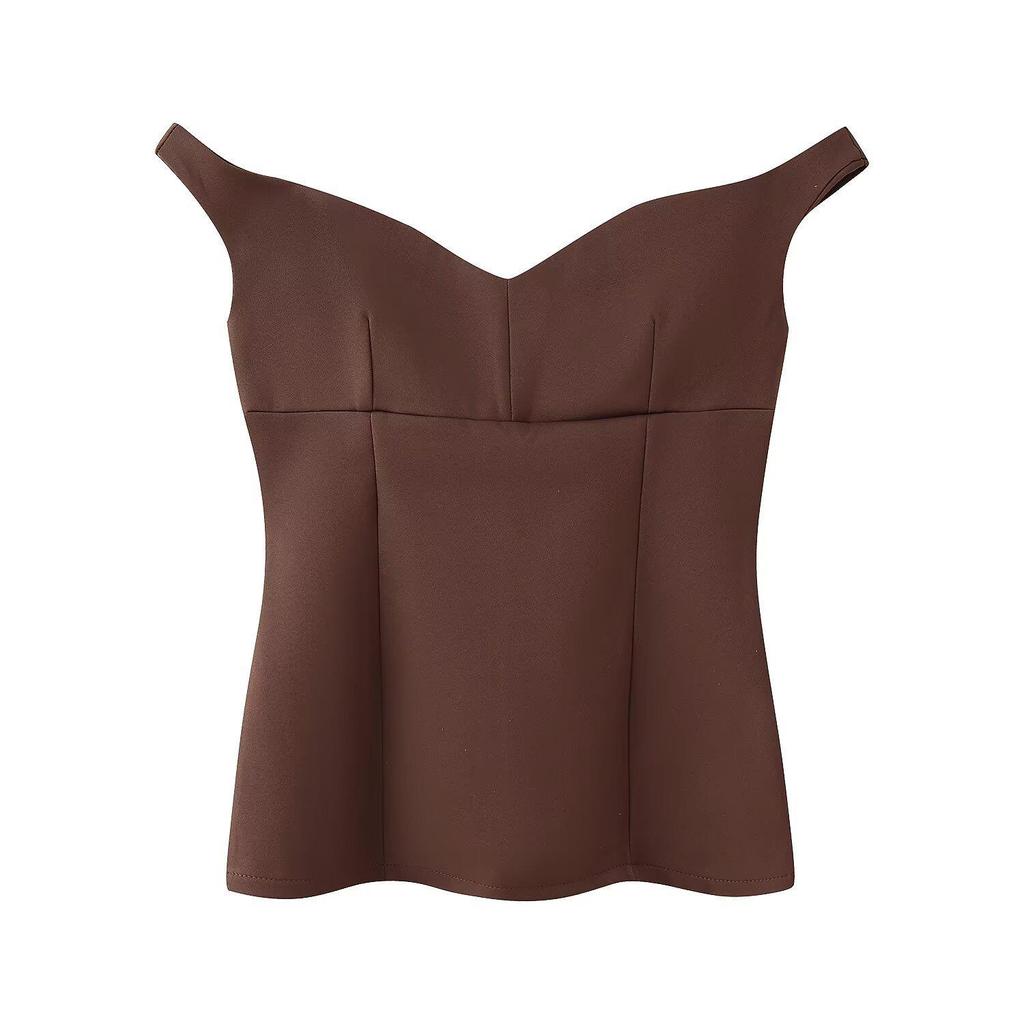 2025 Spring Women's European & American V-Neck Off-Shoulder Top with Long Pants