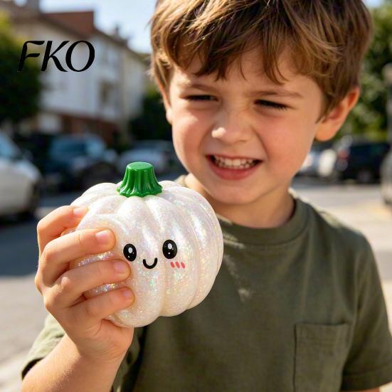 Anxiety Relief Toy Halloween Pumpkin Squeeze Stress Ball, Soft TPR Golden Glitter Fidget Ball for Kids Adults, Slow Rising Decompression Toy,