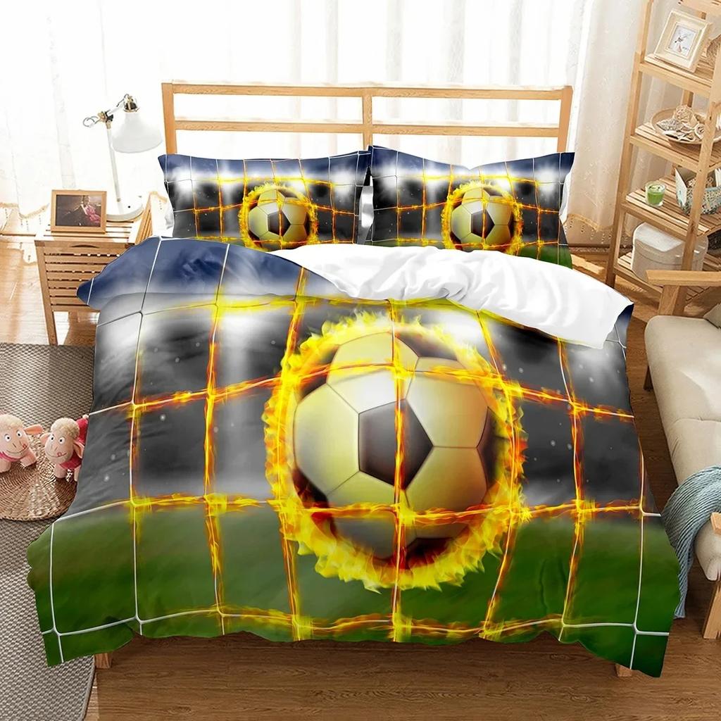 Soccer Sport Theme Comfortable Duvet Quilt Cover Pillowcase Bedding Set Children Bedroom Decoration Home Textile