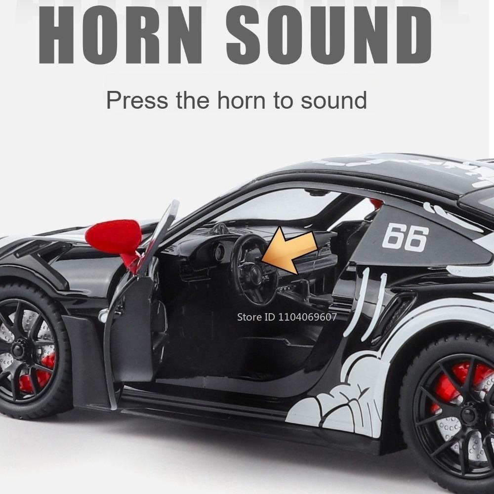 1:24 Scale 911 GT3 RS Miniature Sports Car Model Toys Alloy Diecast Doors Opened Pull Back Shock Absorption Simulation Supercars