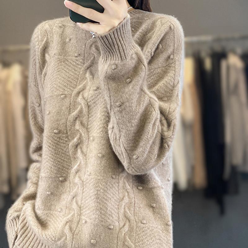 Heavy Industry Jacquard Round Neck Sweater for Women In Autumn and Winter New Fashion, Versatile Warm and Comfortable Knitted Base Sweater