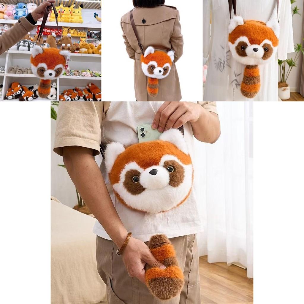 Ailurus Fulgens Cartoon Raccoon Kids Shoulder Bag With Plush Toy For Girls And Preschool Use