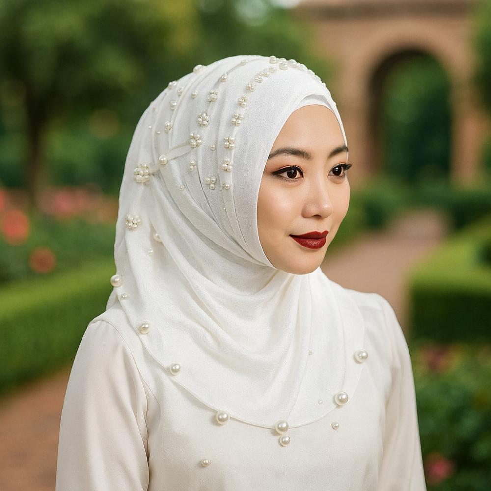 Solid Color Ramadan Hijab Elegant Head Wrap Cap Fashion Islamic Headscarf  Outdoor