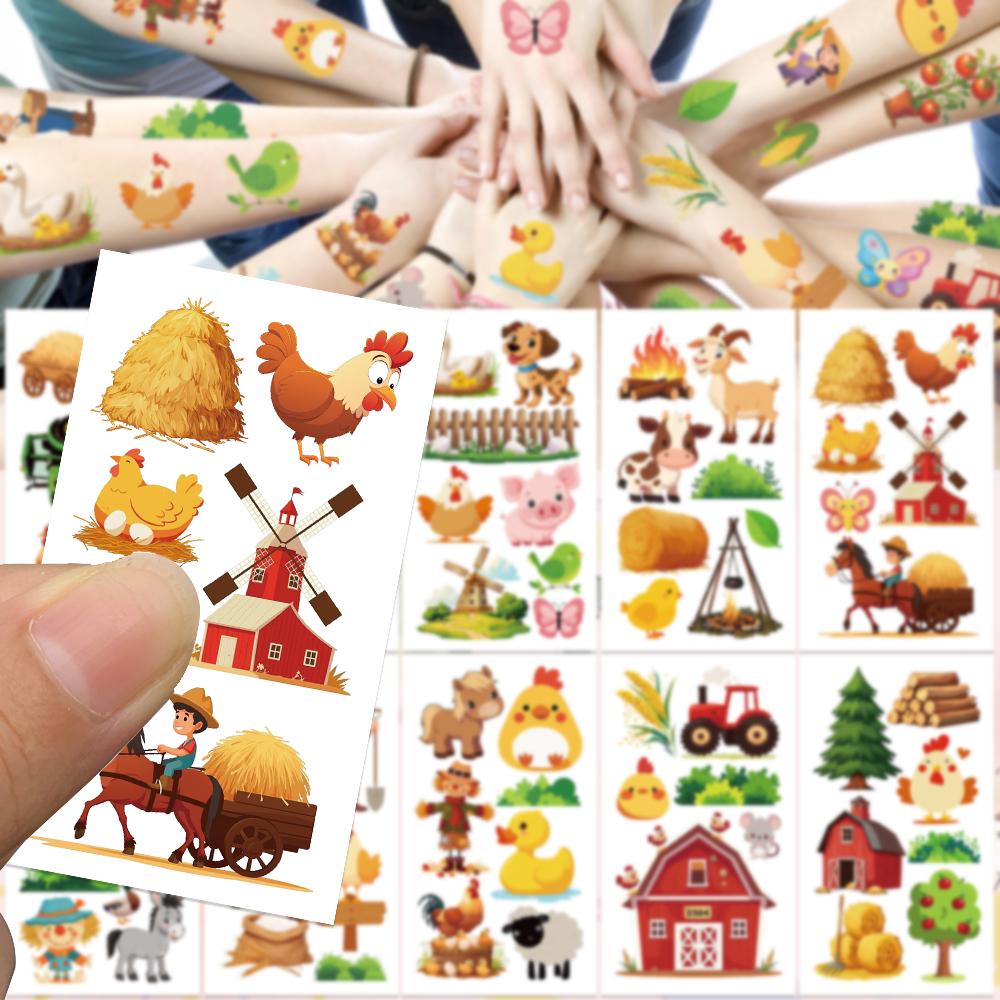 10sheets Funny Farm Animals Tattoo Stickers For Arm Body Hand Temporary Fake Waterproof Tattoo Stickers Kids Creative Gifts