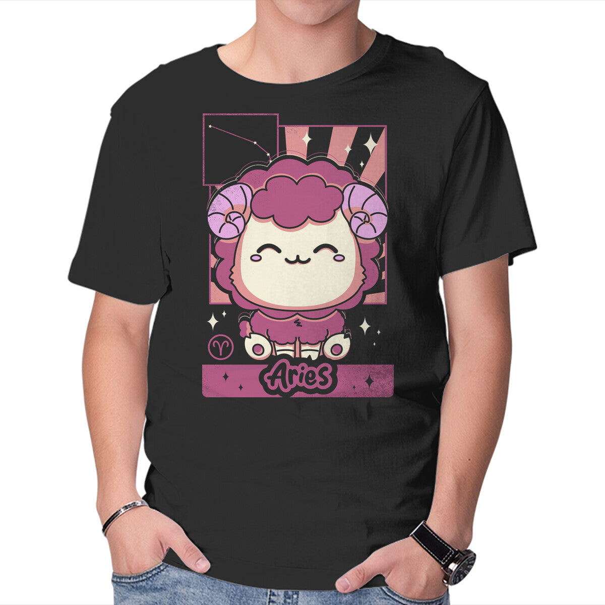 Unisex Crew Neck T-Shirt Kawaii Zodiac Aries Graphic Short Sleeve Casual Tee XXXXL