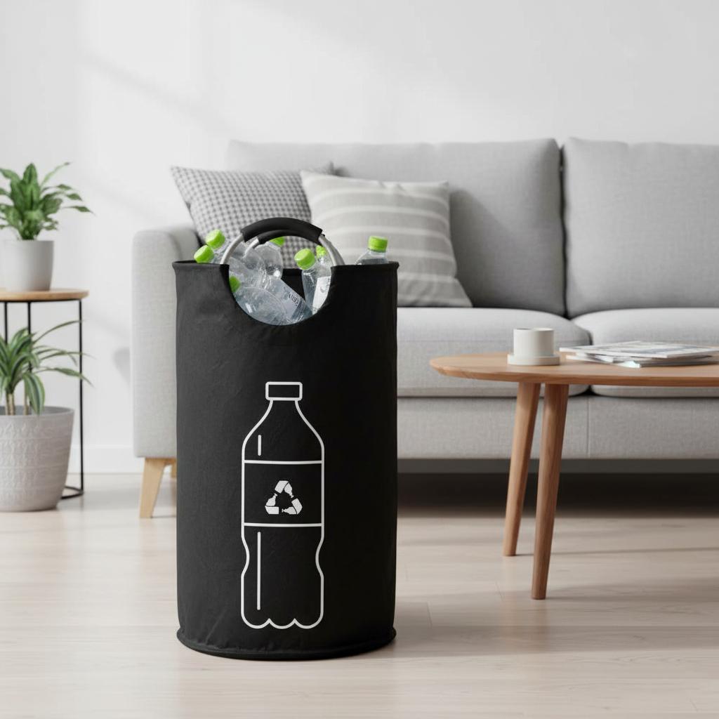 Large Capacity Collapsible Recycling Bin Cylindrical Open Top Storage Basket Plastic Bottles Durable Easy Clean Home Organizer