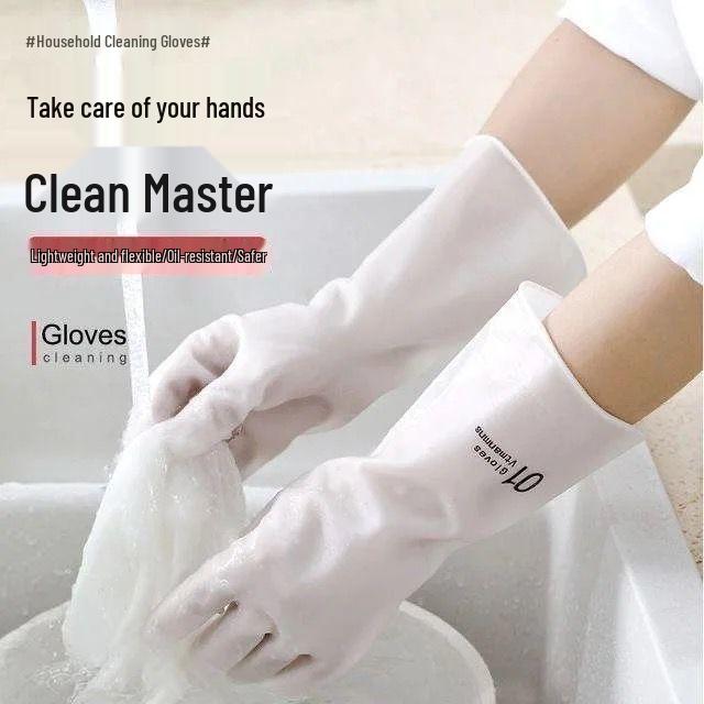 Thickened Non-Slip Waterproof Latex Dishwashing Gloves for Household Cleaning and Laundry