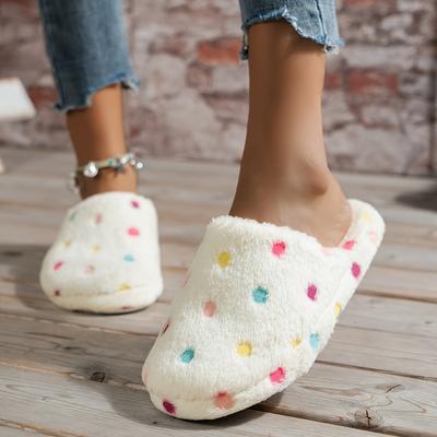 Fashionable Colorful Polka Dot Women'S Indoor Plush Slippers, Elegant Lightweight Unisex Couple'S Model with TPR Sole Material, Washable