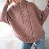 Maglioni da donna, collo alto a metà, a pipistrello, a maniche lunghe, tinta unita, in maglia, con trama intrecciata, vestibilità ampia, casual, in maglia