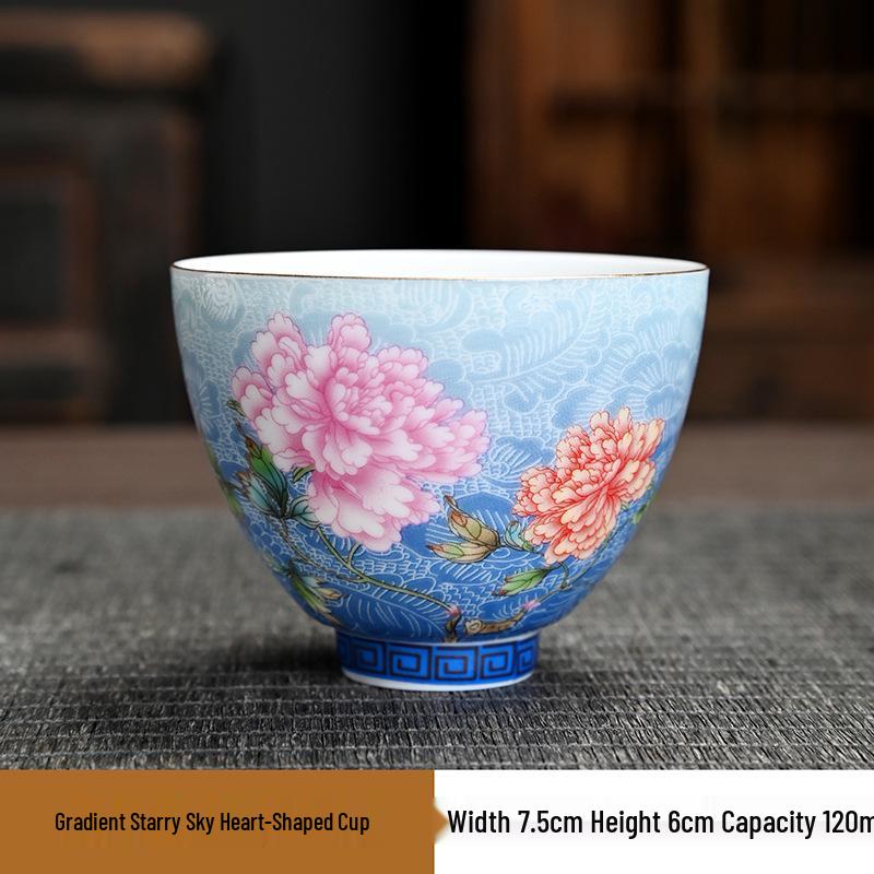 Women's High-End Enamel Color Jingdezhen Ceramic Gongfu Tea Cup in Dehua White Porcelain