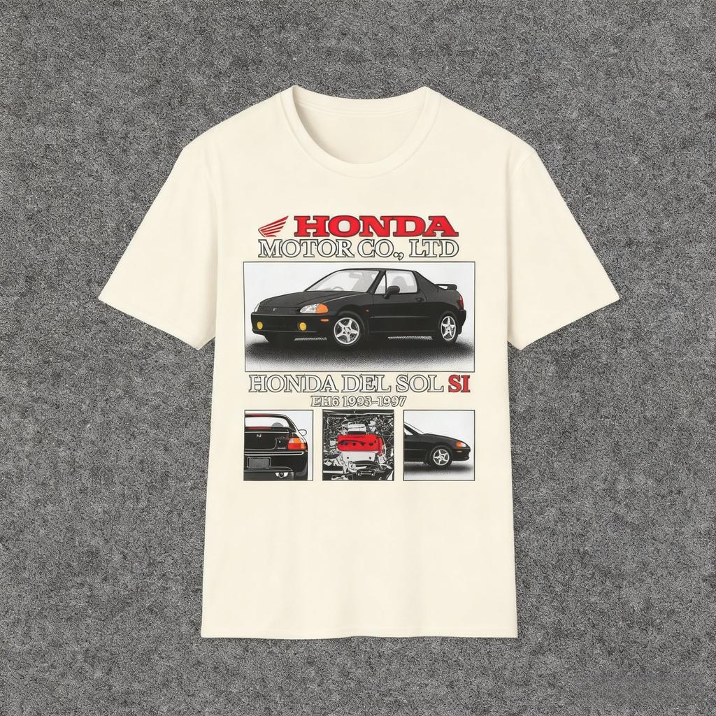 Honda Mens and Womens Tshirt Del Sol Si EH6 19931997 JDM Tee Summer Cotton Shortsleeved Spring and Autumn Motorcycle Top