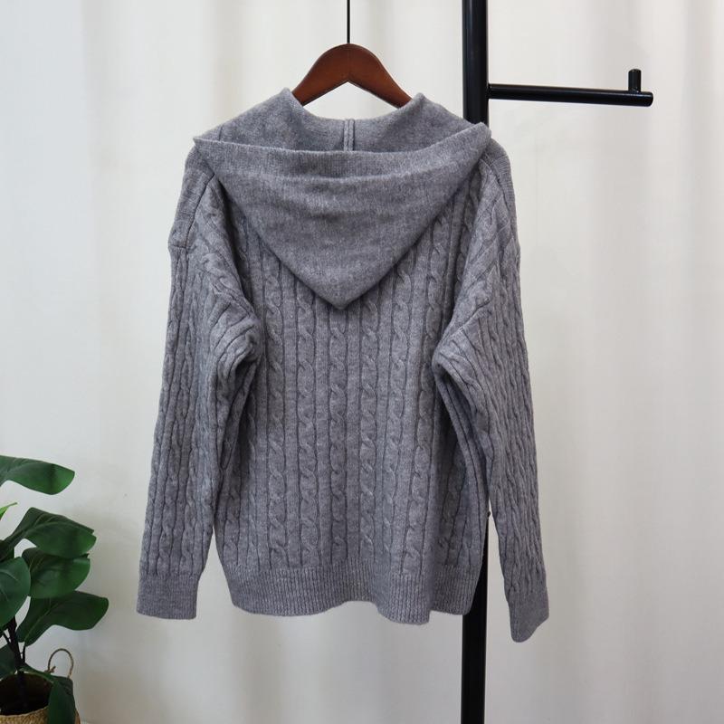 Twist Hooded Sweater Pullover Women's Autumn and Winter New Retro Loose Lazy Soft Waxy Knitted Sweater Top